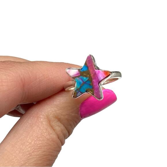 Pink Dahlia Kingman Turquoise Star Ring Size 9.5 Solid 925 Sterling Silver - Picture 4 of 7